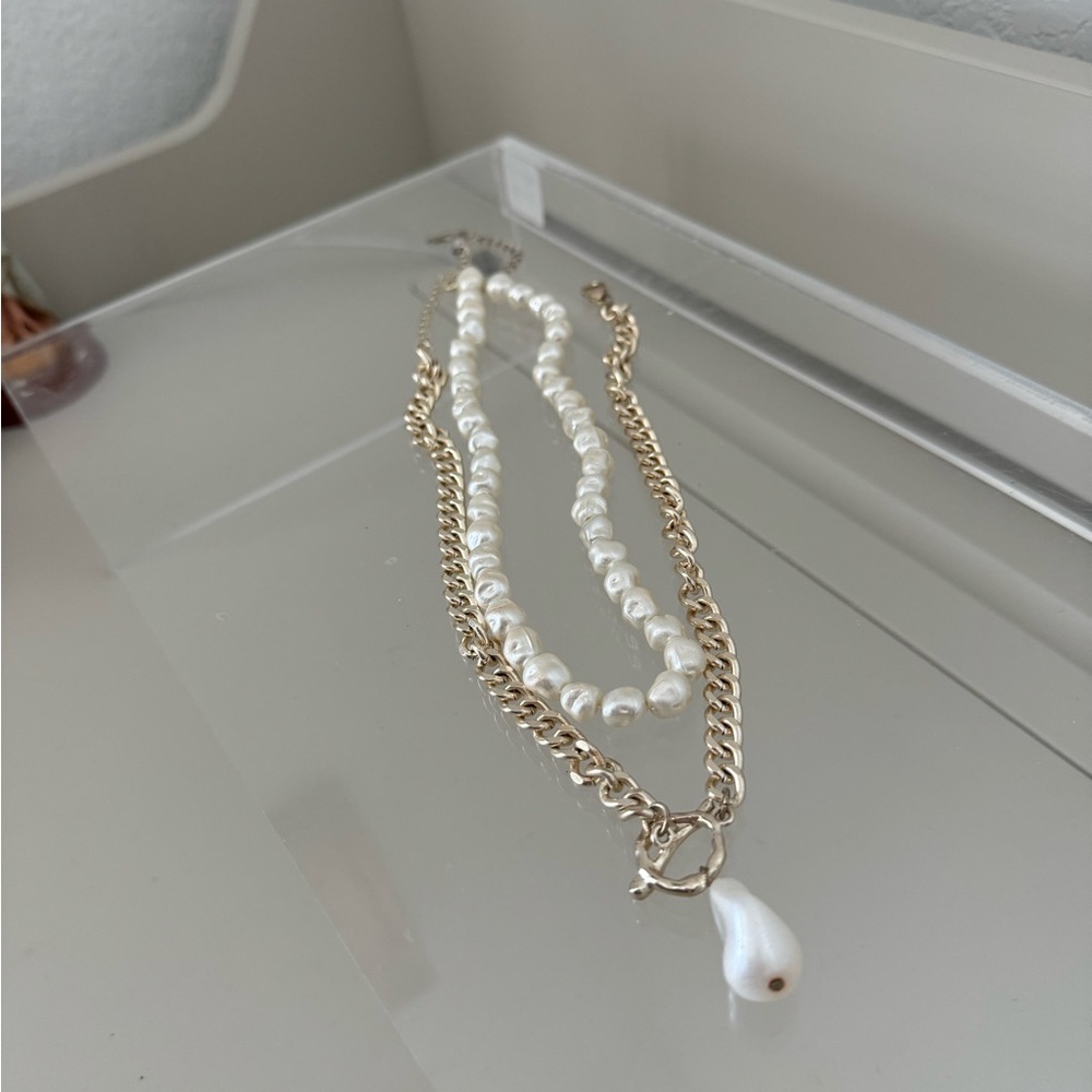 Stacked Gold Pearl Necklaces